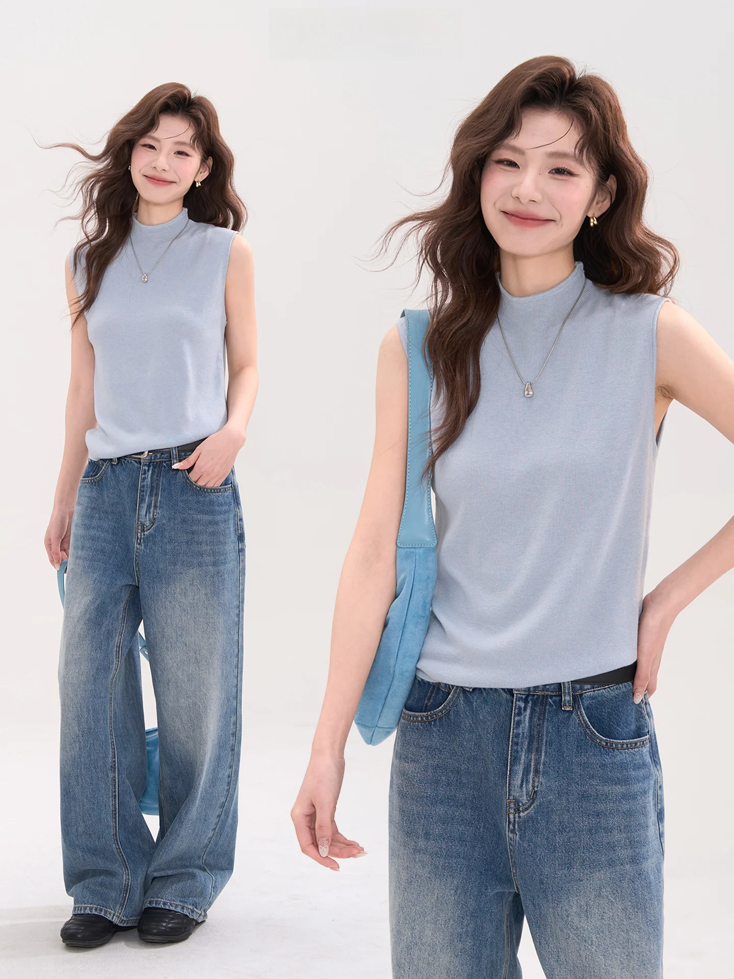 

Heme 6 Wool Blend Knitted Vest Women's Slim Fit Svel Top High Collar Casual Sle Soft Wool Blend Fabric Knitwear