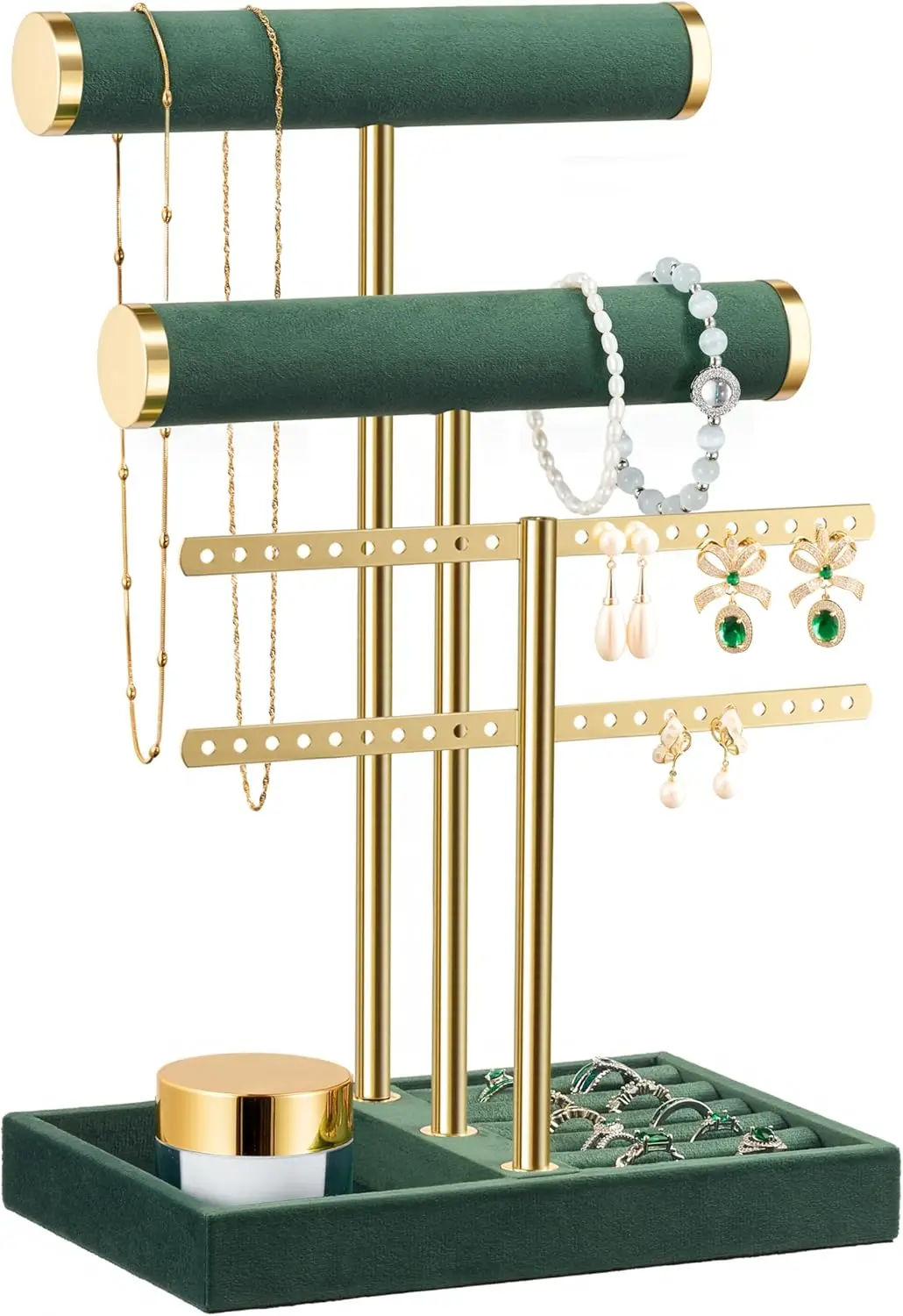 

3 Tier Bracelet Holder Display - Detachable T Bar Dark Green Velvet Bracelet Holder, Jewelry Holder Organizer