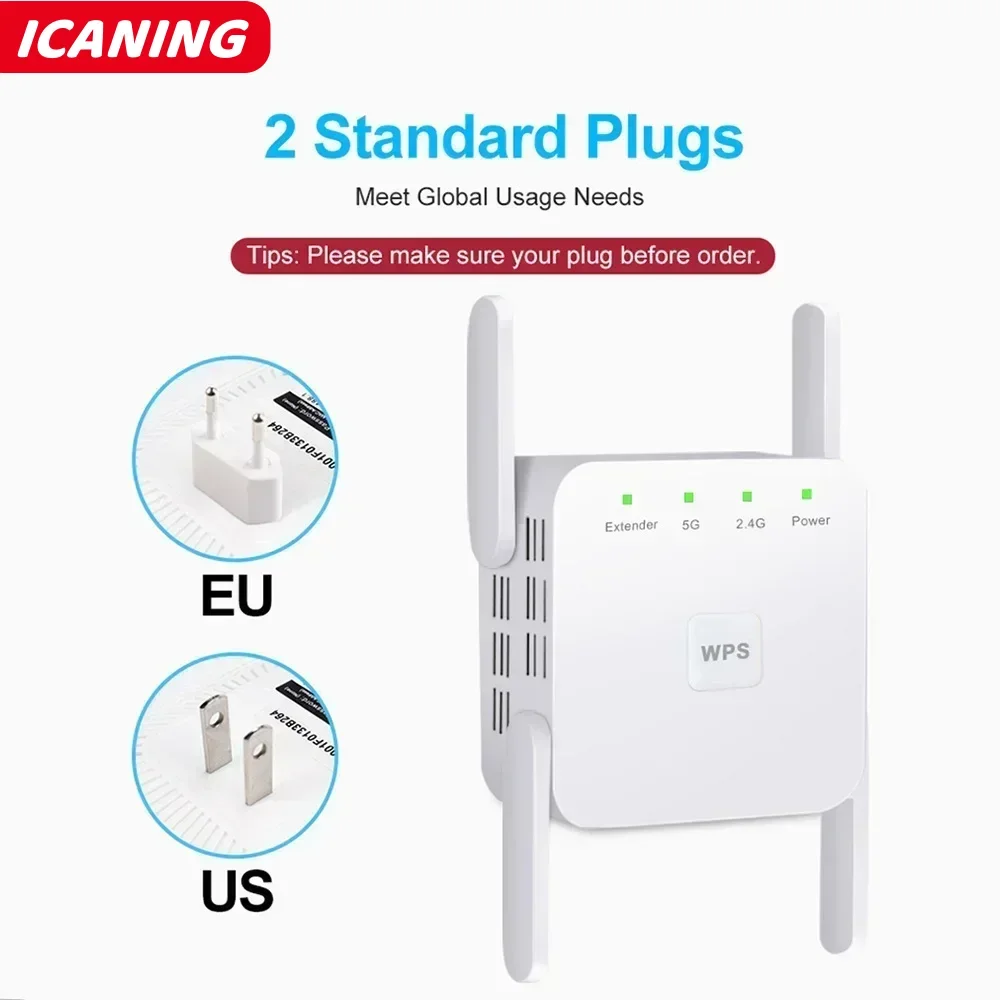 1200Mbps واي فاي مكرر المدى اللاسلكي موسع مكبر صوت أحادي 2.4 جيجا هرتز/5 جيجا هرتز واي فاي مكرر الداعم الاتحاد الأوروبي/الولايات المتحدة/المملكة المتحدة التوصيل