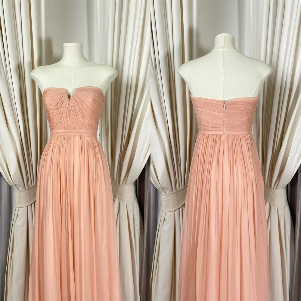 

Customized Modern orange Chiffon Evening Dress Delicate Strapless Sleeveless Party Dress Classic Zipper Back Cocktail Dress