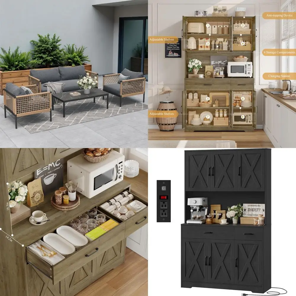 مجموعة محادثة خارجية مقاومة للصدأ مكونة من 4 قطع مع خوص منسوج مفتوح وأريكة حديثة لمقعد الحديقة #1