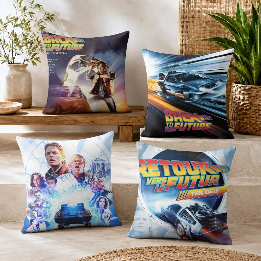 B-Back To The Future Movie Cushion Cover Natural Linen Organic Fabric Double-Sided Printing Breathable For Decor