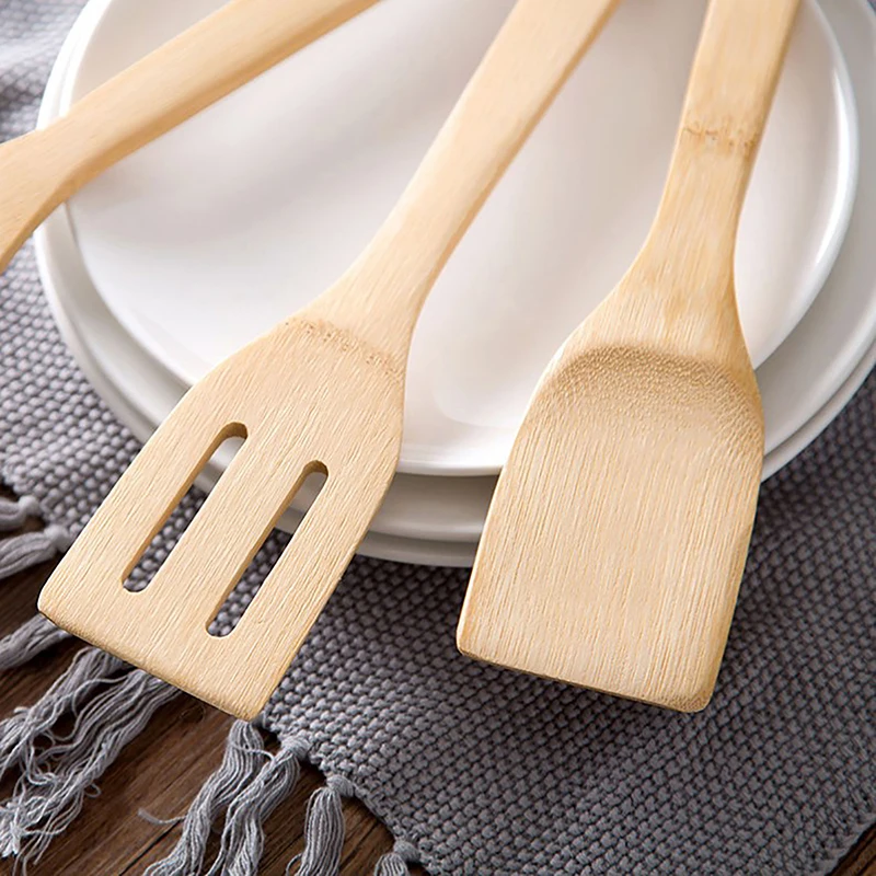 11.81*2.36in Kitchen Kit Bamboo Non Stick Frying Pan Spatula Bamboo Rice Spoon Spatula High Temperature Resistant Cooking Tool