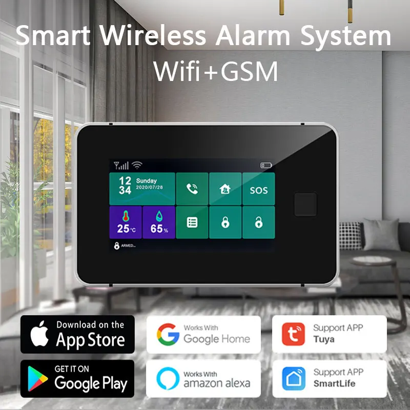 Sistema de alarma de seguridad G60 Tuya para el hogar, dispositivo inalámbrico Gsm con WiFi, Ingerprint, pantalla de temperatura y humedad armada,