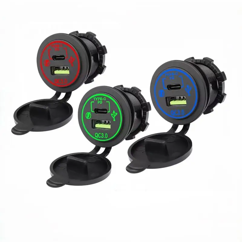 QC PD 3.0 Car Charger Outlet Socket 12V/24V Waterproof with Switch for Car Truck ATV RV Camper Trailer