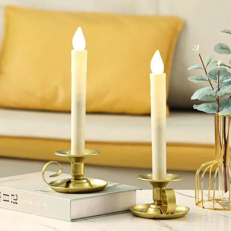 

2 Pieces Ornamental Candlestick Indoor Polished Birthday Candlelight Dinner Candle Holder Living Room Stand with Handle