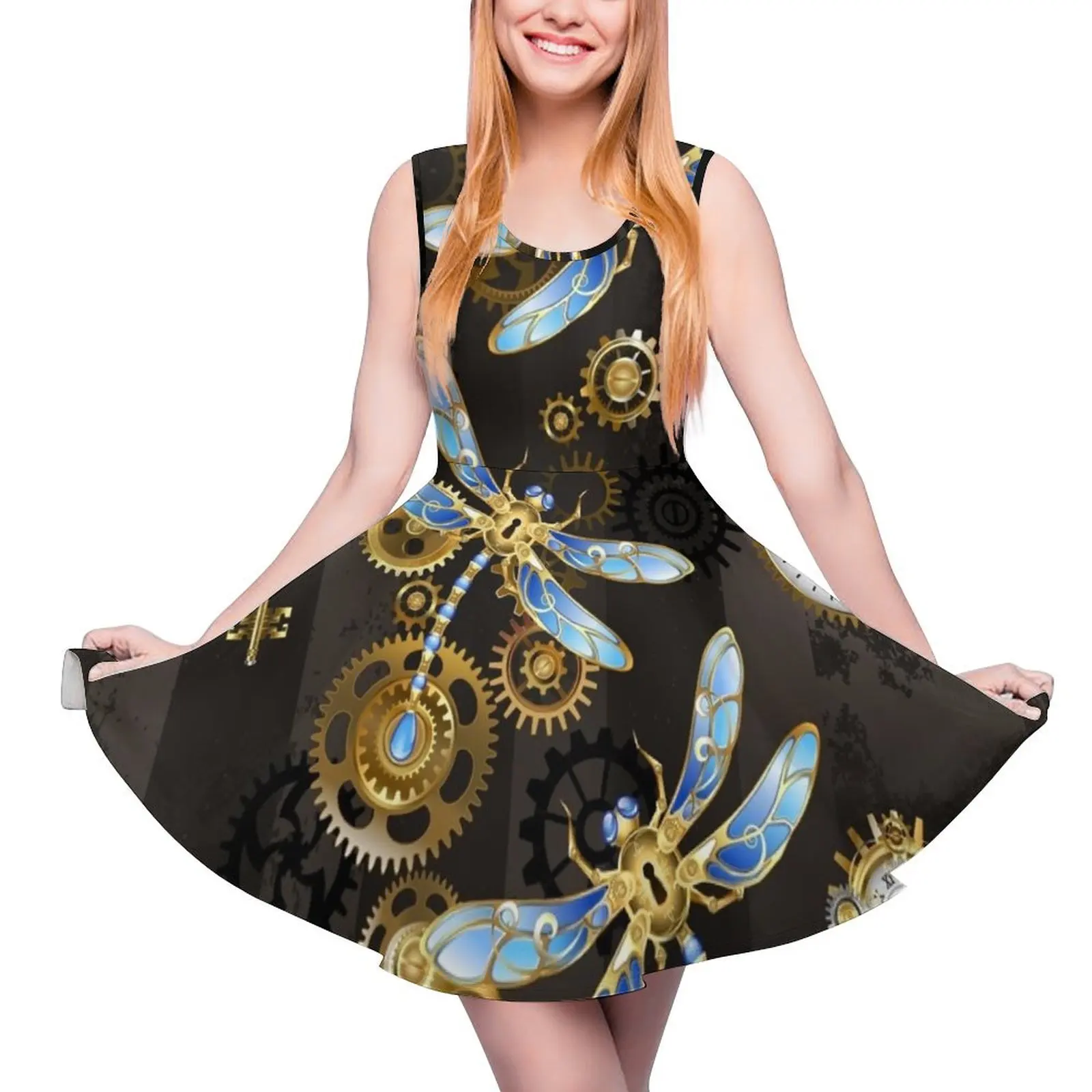 

Steampunk Dragonflies on grunge background Sleeveless Dress women long dresses Women long dress birthday dress