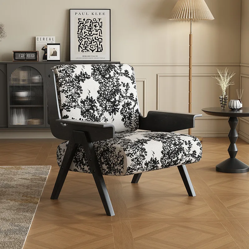 Retro single sofa home living room balcony lazy solid wood leisure chair