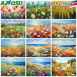 AZQSD Paint By Number Daisy Flower Field Landscape Oil Painting On Canvas Floral Handmade Modern Diy Unique Gift