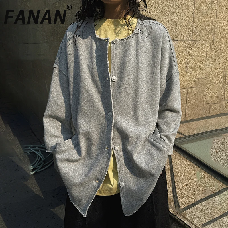 

FANAN Korean Style Half Sleeve Sweater For Women Round Neck Single Breasted Casual Loose Clothing Female Clothes 2026 Spring New