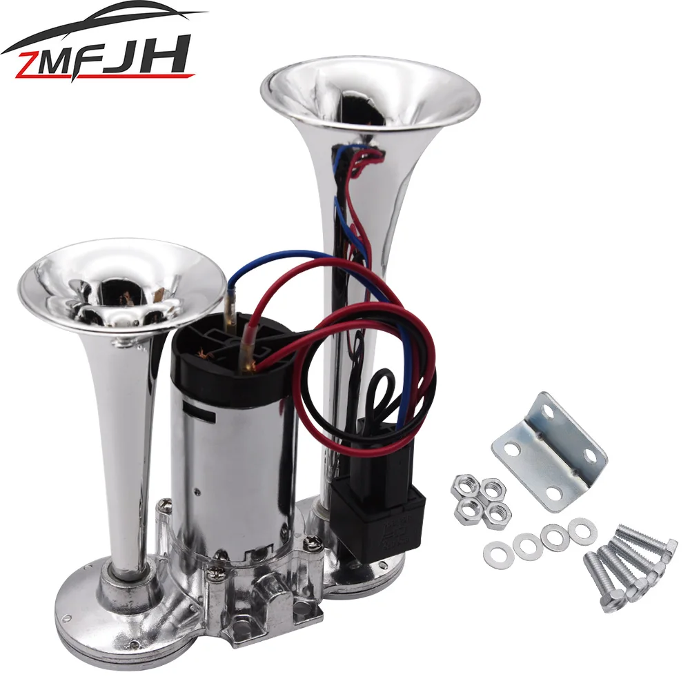 

12V Dual Trumpets Horn Car Air Horn Super Loud Electric Solenoid Valve Car Electric Air Horn For Car Boat Truck Loudspeaker