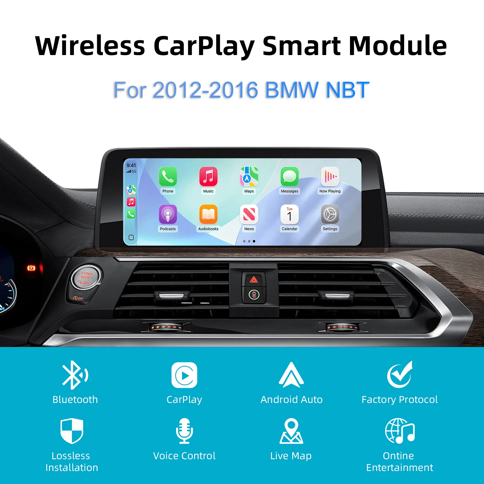 Ezonetronics Wireless CarPlay Android Auto retrofit kit decoder box for 2012-2016 BMW NBT 1 2 3 4 5 6 series/ X3 X4 X5 X6/ MINI