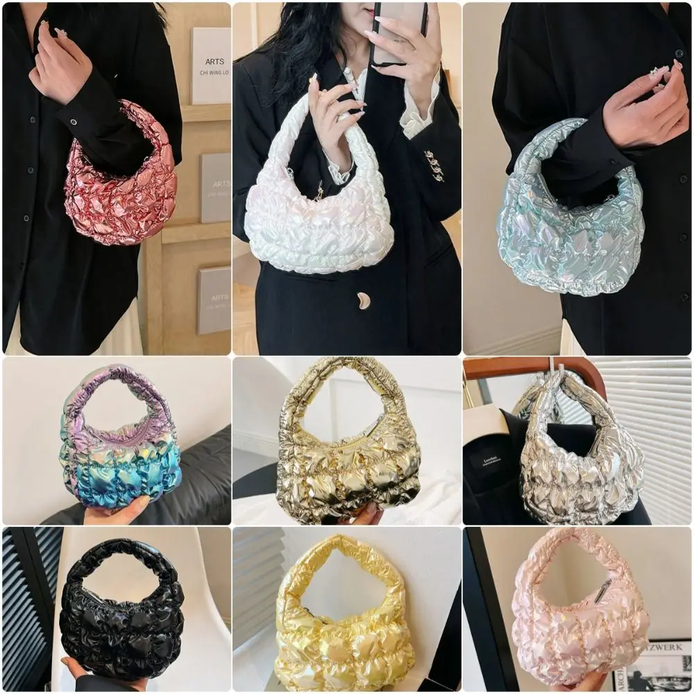 

Pleated Bubble Bag Mini Large Capacity Solid Color Pleated Cloud Bag Tote Bag Girls