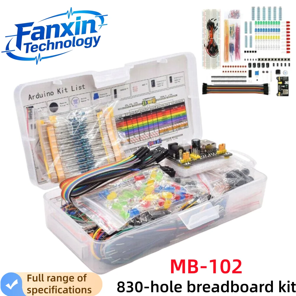 Electronic Components Electrolytic Capacitor Resistor LED 830 Hole Breadboard Kit MB-102 for UNO R Component Pack Beginner Star