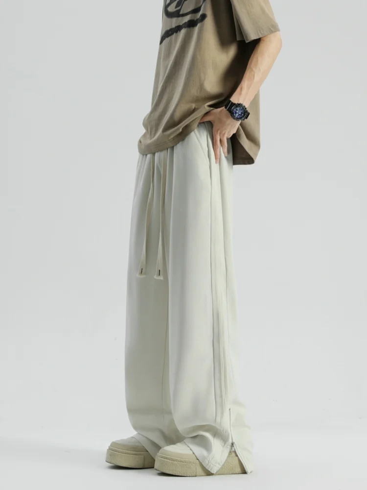 

Мужские летние повседневные брюки Neapolitan: свободные, прямые, из ледяного шелка, широкие штанины, тонкие, с охлаждающим эффектом, модные, молодежные, стильные