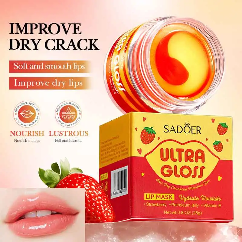 

Увлажняющая и глянцевая питательная двухцветная маска для губ с клубничным вазелем, увлажняющая и устраняющая мертвые губы, уход за губами