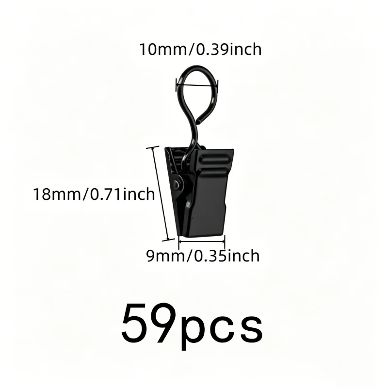 Rust Resistant Metal Closed Ring Curtain Clips, 59 pcs, Photo Postcard Hanging, Firm Non-Slip Hold for Photo Postcard Hanging