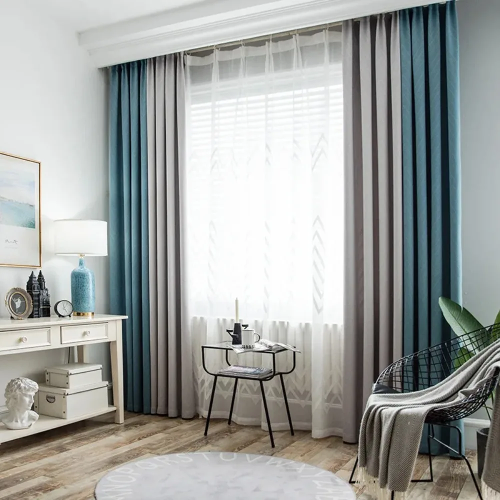 

Скандинавская современная модная сине-серая занавеска с имитацией кашемира, жаккардовая плотная занавеска, занавеска для спальни, гостиной