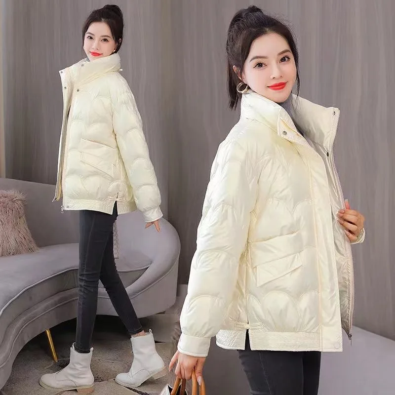 Winter Warm Thicken Women Short Parkas Korean Glossy Long Sleeve Windproof Outwear Hooded Loose Cotton Padded Puffer Jacket