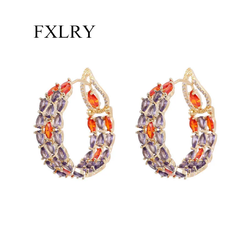 

FXLRY High Quality Cubic Zircon Inner And Outer Inlaid Ring Earrings For Women Wedding Party Jewelry