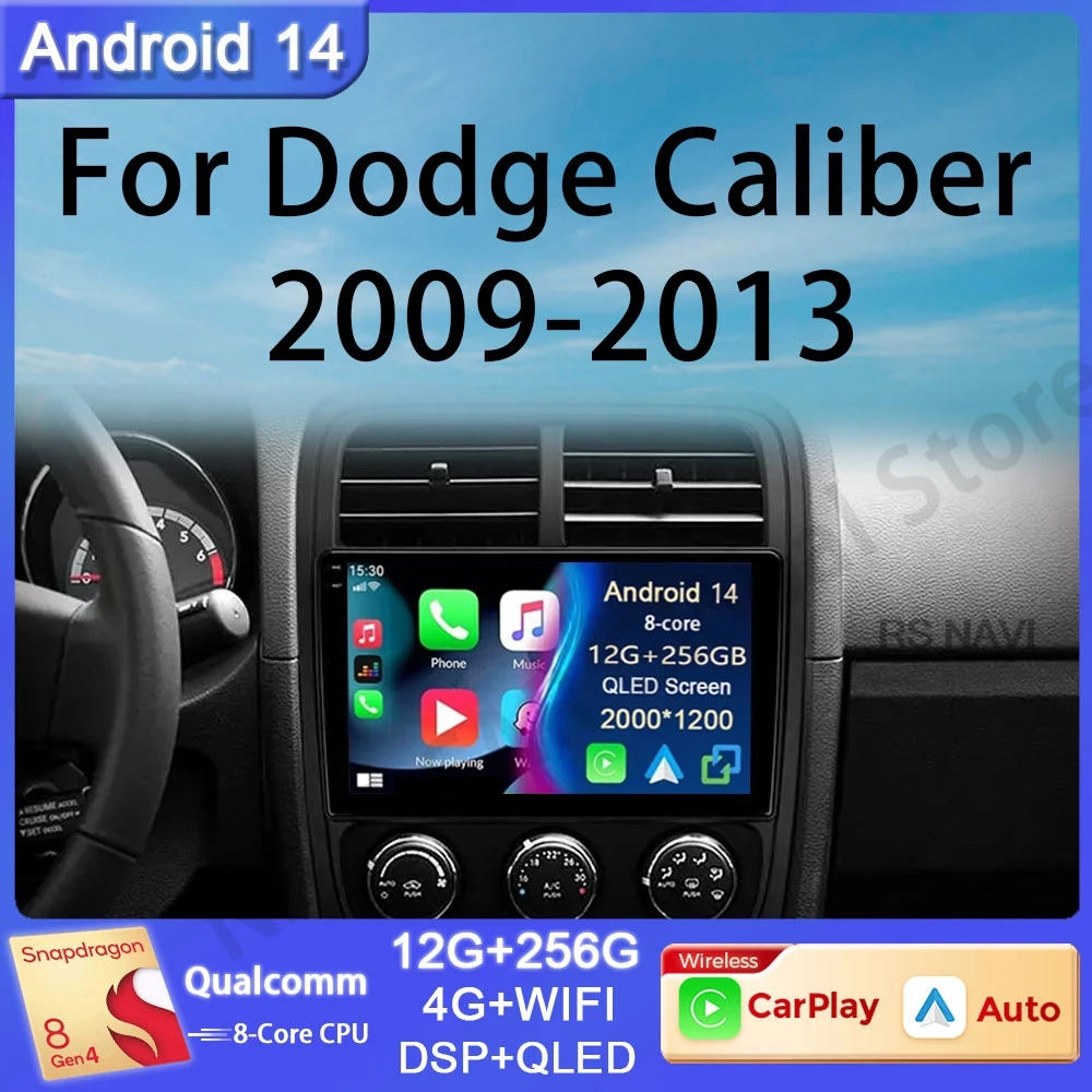 

Android 14 для Dodge Caliber PM 2009-2013 Автомобильный радиоприемник с навигацией GPS Мультимедиа 5G Wi-Fi Стерео головное устройство BT Видеоплеер без 2din