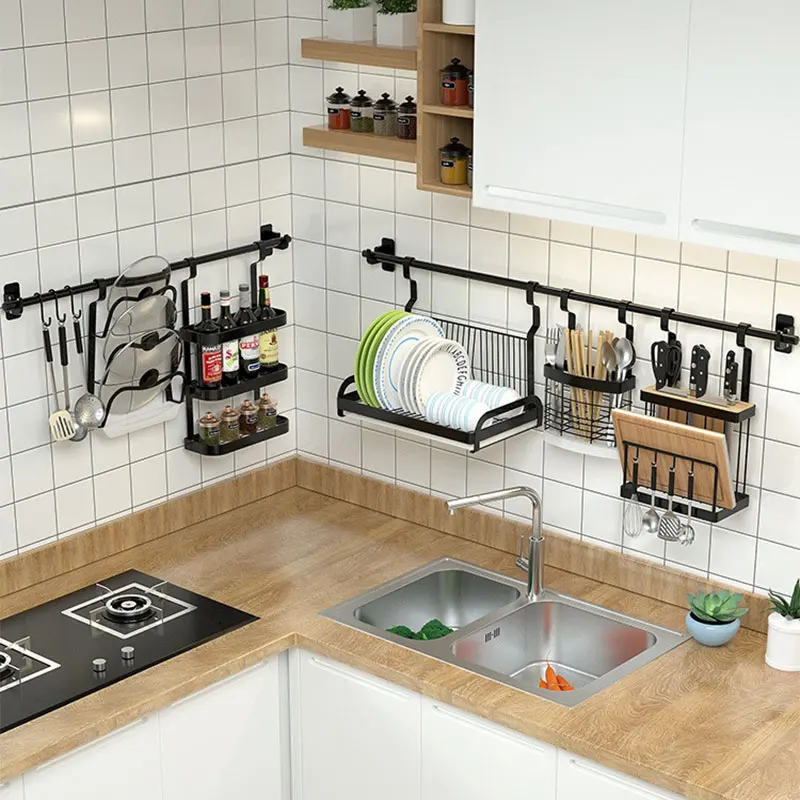 

Multi-Functional Kitchen Organizer Wall Mounted Knife Holder Hanging Dish Drainer Storage Rack All-in-One Kitchen Storage System