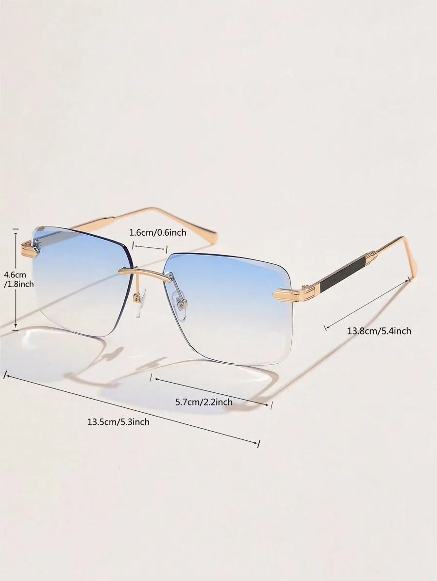 1pc Women Fashion Gradient Color Rimless Square Frame Fashion Glasses, Accessory For Travel And Daily Wear Beach Accessories