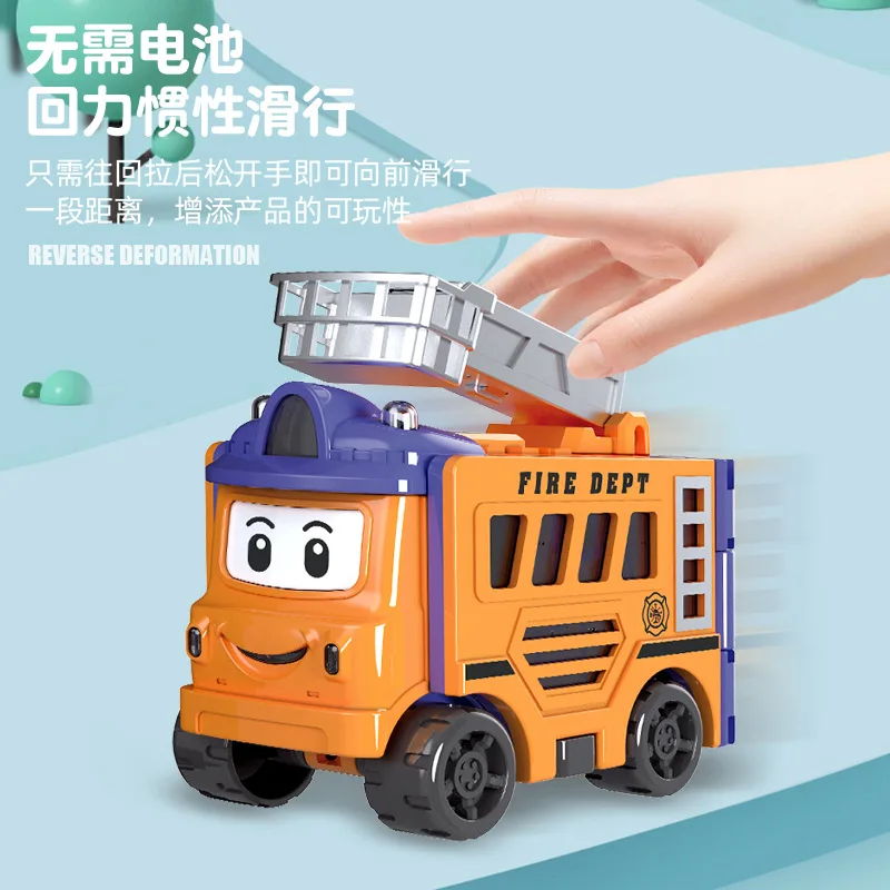 Cartoon deformation children's toys reverse variety car pull back driving fun double-sided reverse flip construction car model