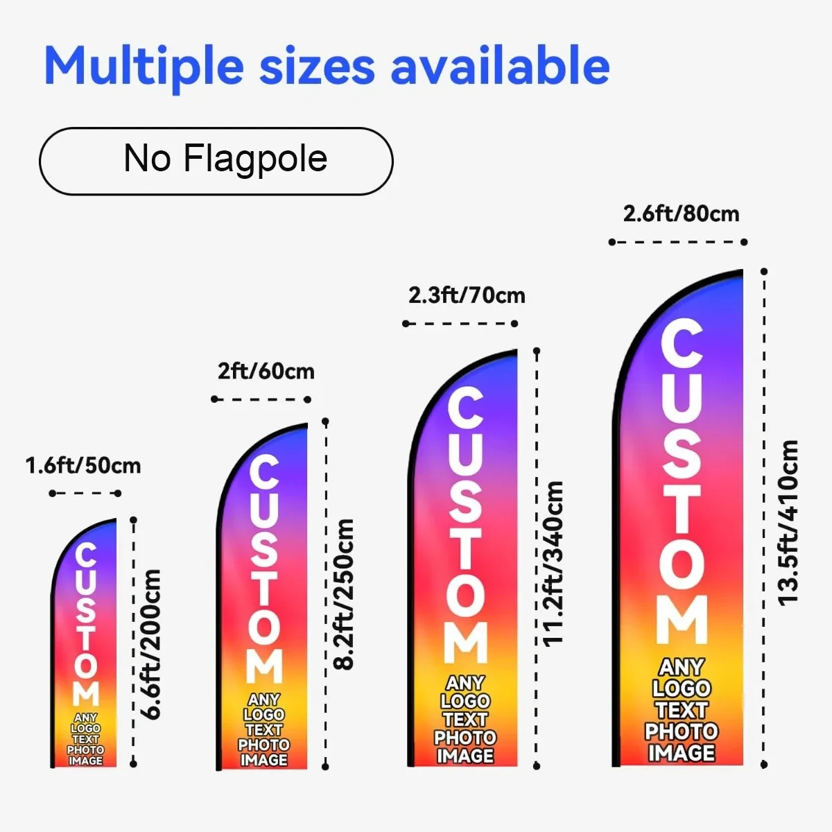 Custom Feather Flag Personalized Logo Text Image Single/Double Sided Printing Advertising Banner for Grand Opening 2x8.2FT