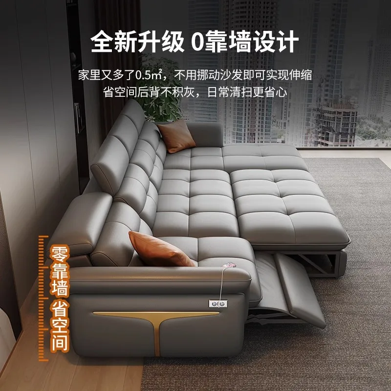 electric sofa, multi-functional storage, concubine zero against the wall, first layer cowhide, dual-purpose sofa bed