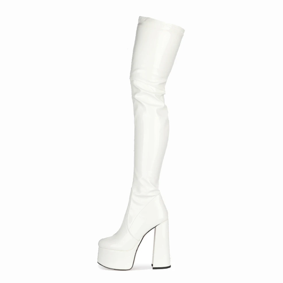 Arden Furtado 2024 Autumn Elastic PU Platform Over the knee boots Round toe Side zipper Super high heel Modern boots