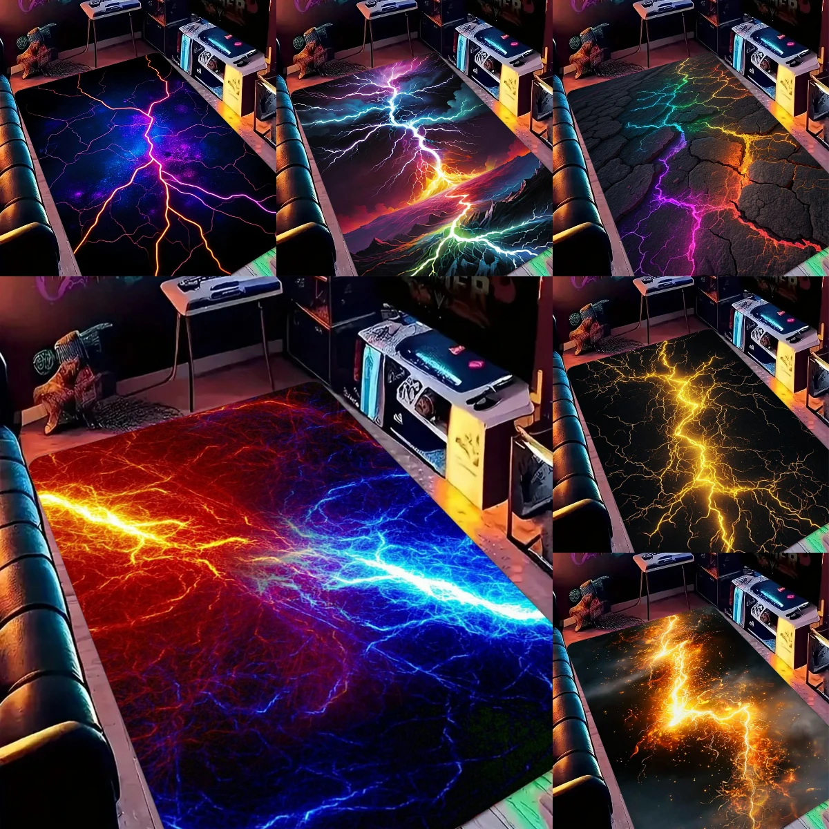 Lightning Crack Pattern Gaming Carpet Man's Cave E-sports Room Rug Living Room Sofa Rug Game Player Home Decor, Teen Room Rug