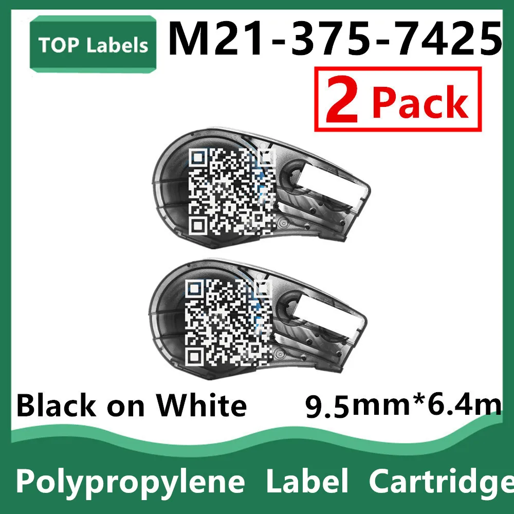 2PK Compatible M21-375-7425 Polypropylene Label Cartridge Signs In Labeller,Handheld Label Printer,Black on White 9.5mm*6.4m