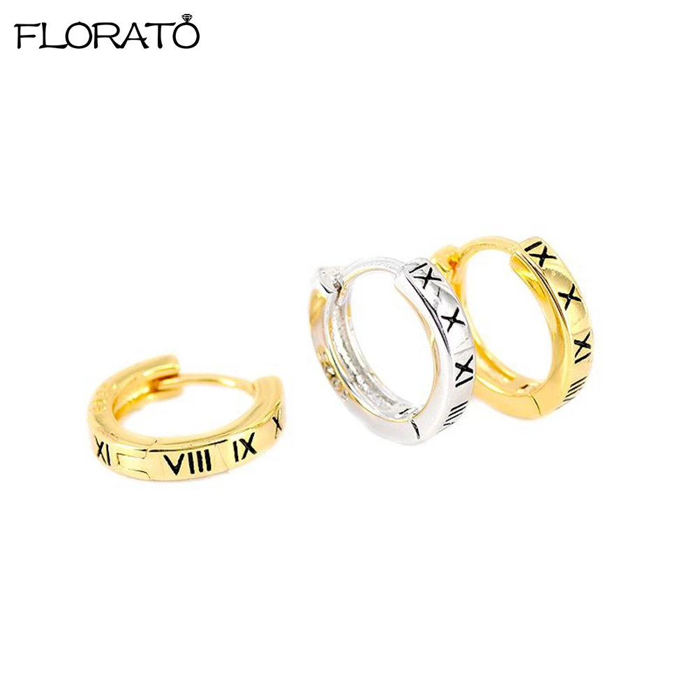 

925 Sterling Silver Ear Needle Roman Numerals Earrings White/black Enamel Circle Hoop Earrings For Women Fashion Jewelry Gifts