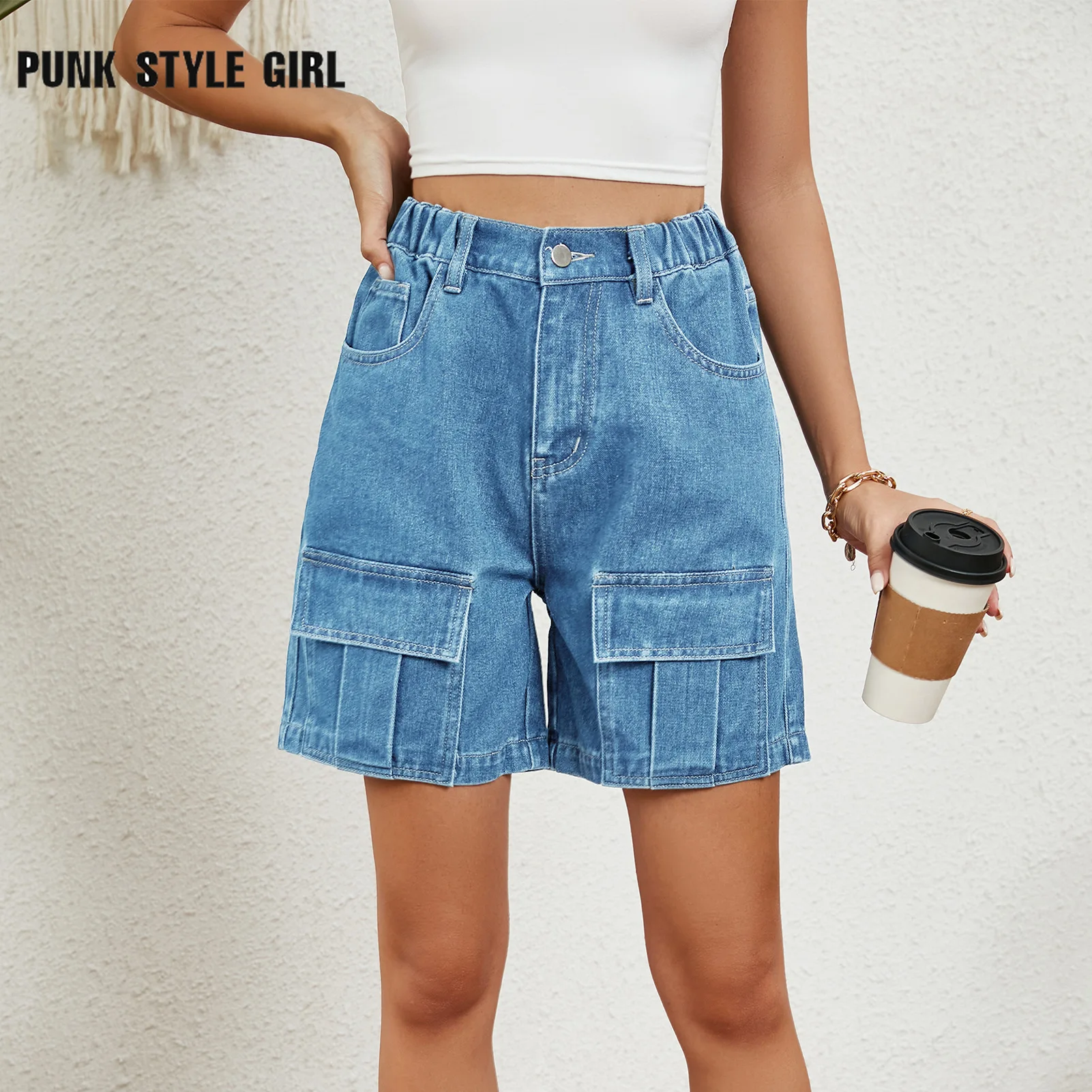 2024 Solid Summer Women Denim Shorts Jeans Summer Harajuku Street Clothing Feminino Wide Leg Loose Short Cargo Hip Hop Shorts