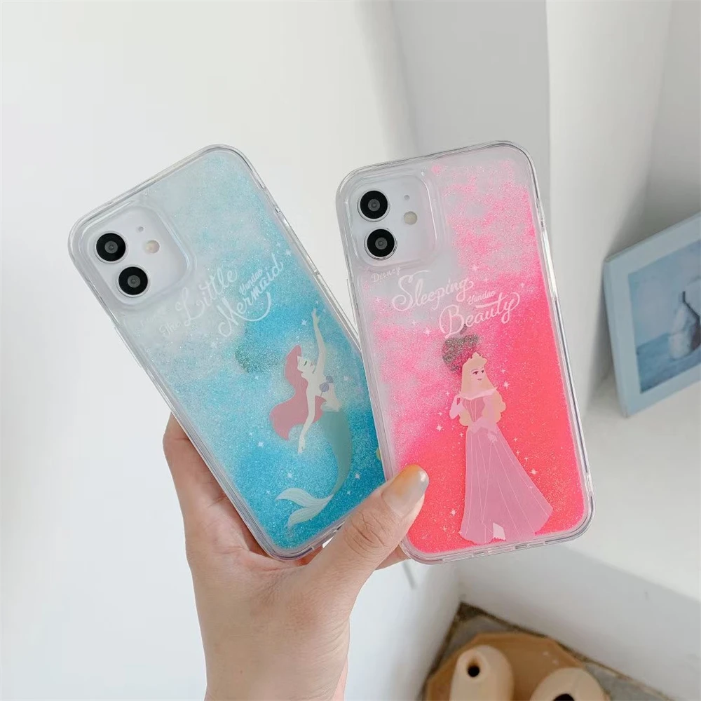 Glitter Quicksand Princess Case for IPhone 16 15 14 13 Pro Max Plus Heavy Shockproof Phone Cover Cinderella Mermaid Tangled