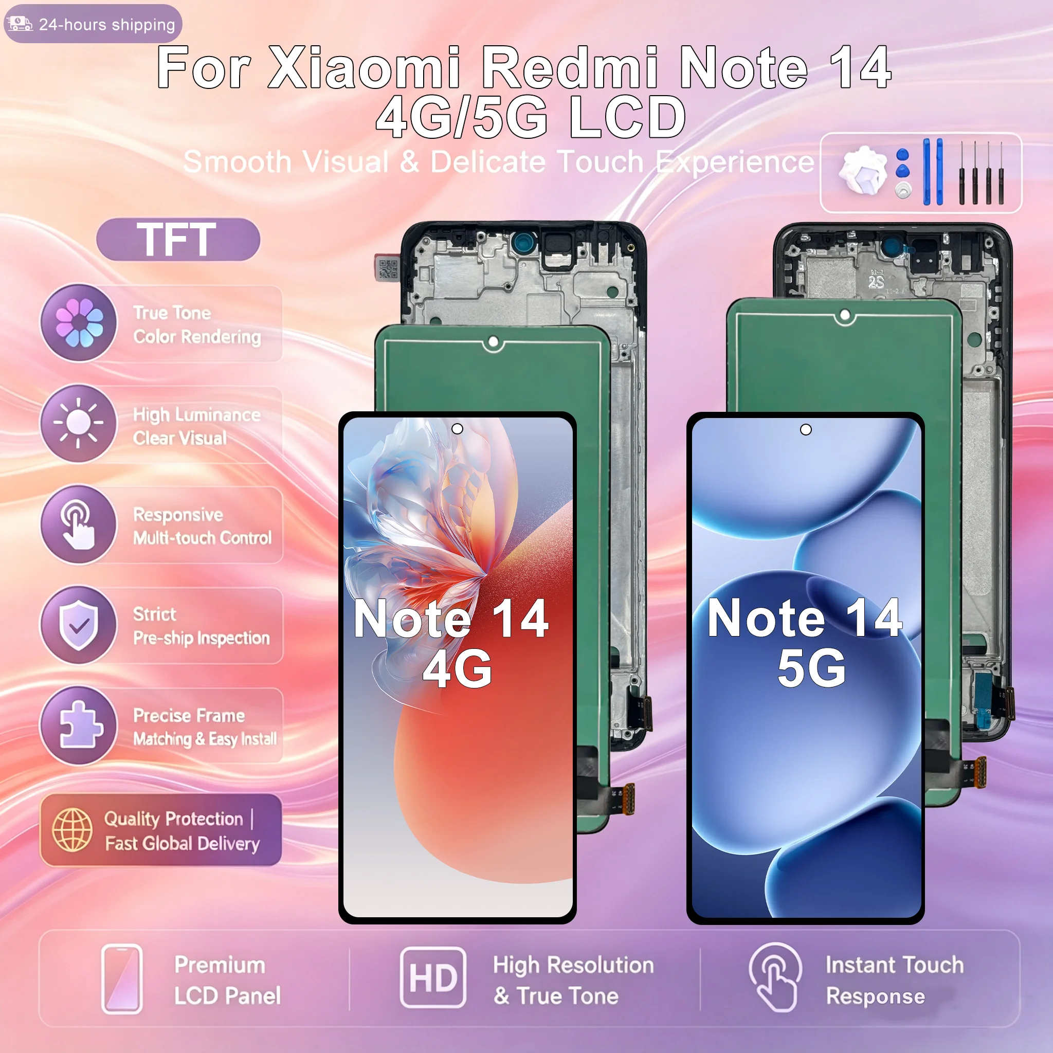 TFT Screen For Xiaomi Redmi Note 14 4G Display 24117RN76G Replacement For Redmi Note 14 5G LCD 24094RAD4G Digital Touch Screen