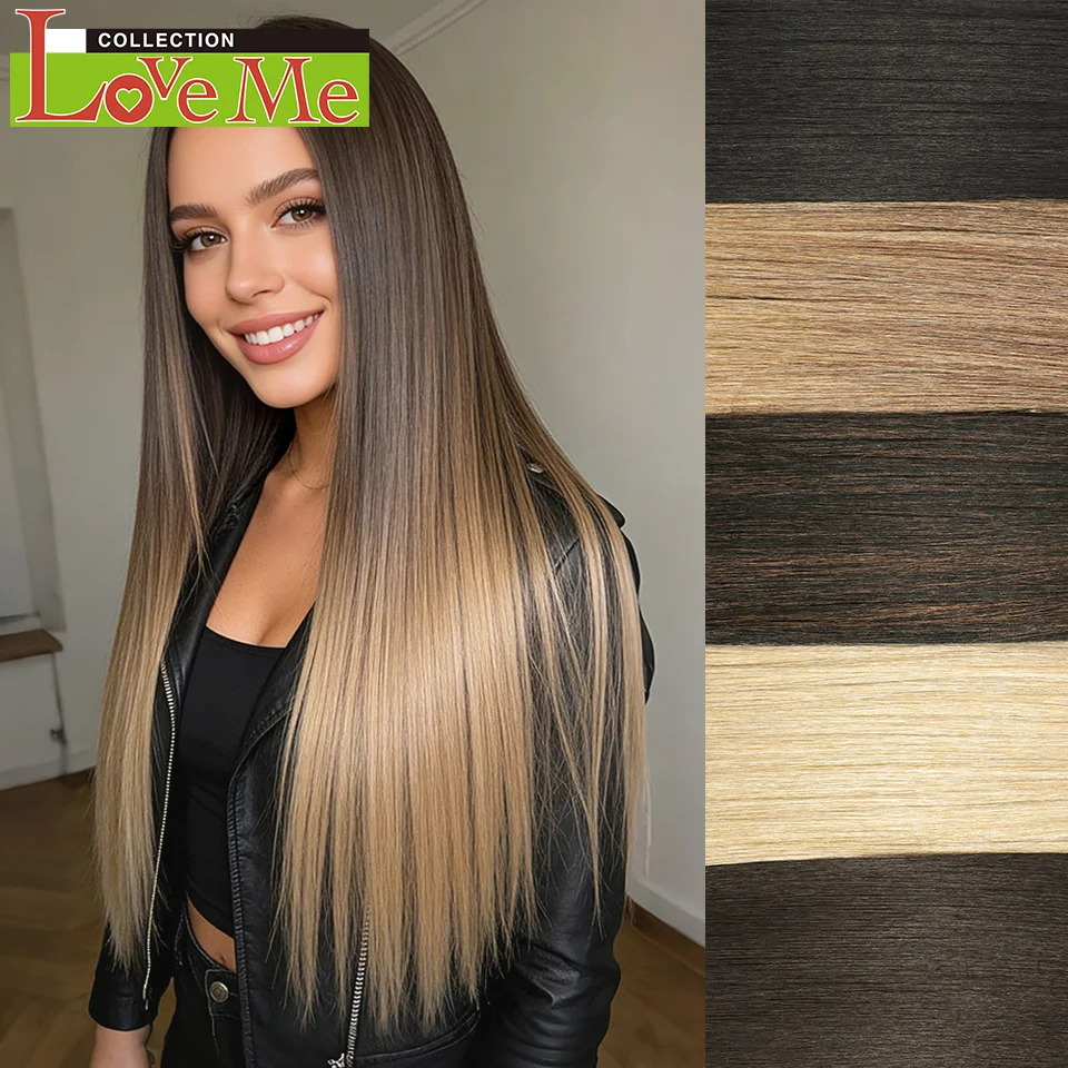 LOVE ME Ombre Blonde Yaki Straight Synthetic Hair Weave 20-24inch 300g 6pcs Fake Hair Bundles Salon Quality Hair Extensions