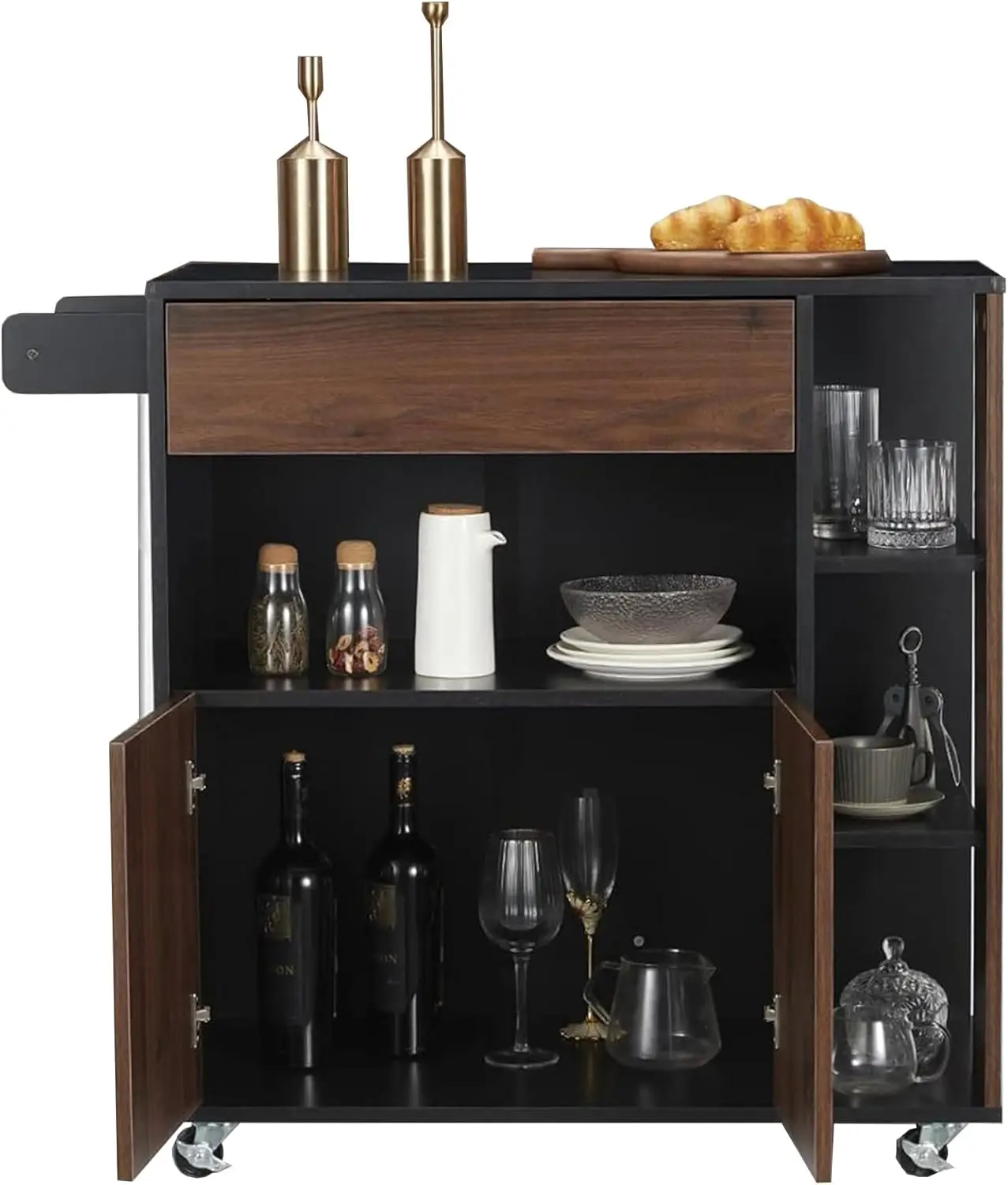 

Kitchen Countertop Island Cabinet Rolling Cart with Storage Drawers and Towel Rack, for Home, Dining Room, and Living R