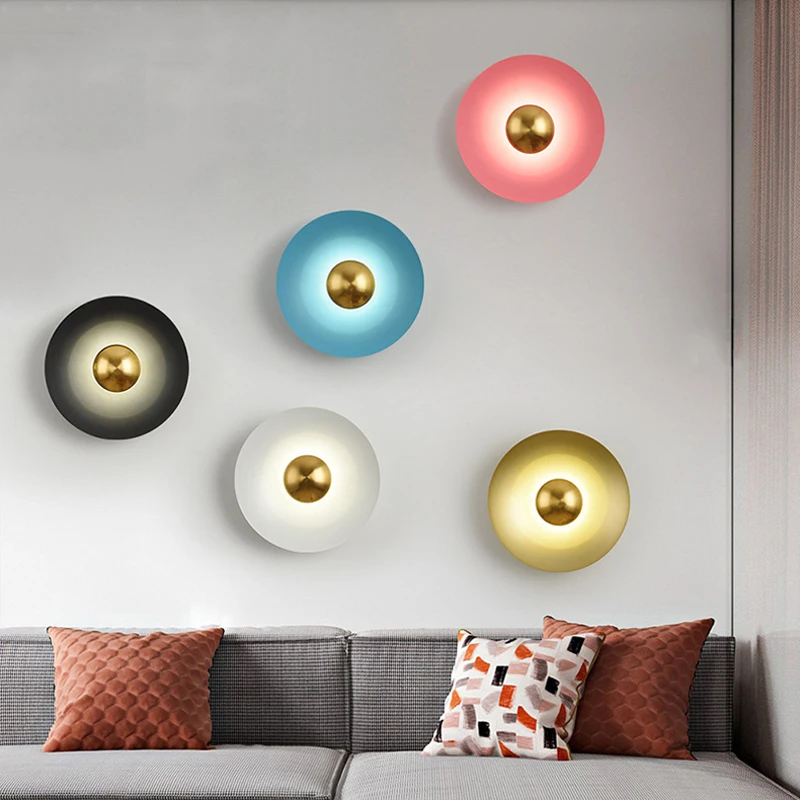 Coreano macaroon frisbee lâmpada de parede crianças quarto sala estar jantar decoração ouro luz led 10w nordic corredor cabeceira arandela