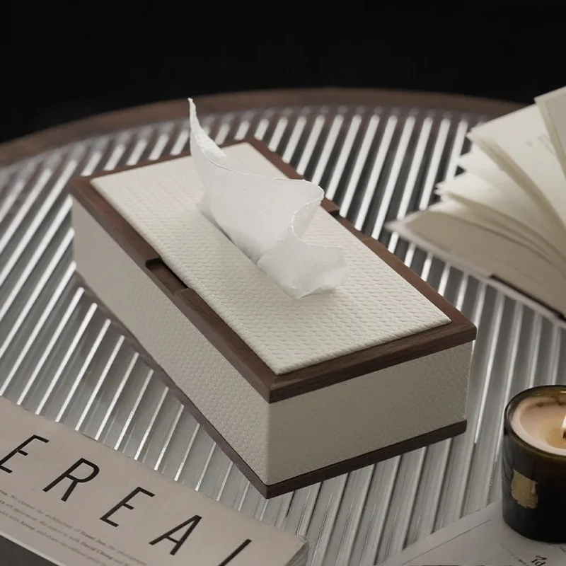 

Walnut Wood Tissue Box Modern Leather Napkin Holder Tissue Case Paper Boxes for Living Rooms Tables Decoration Accessories