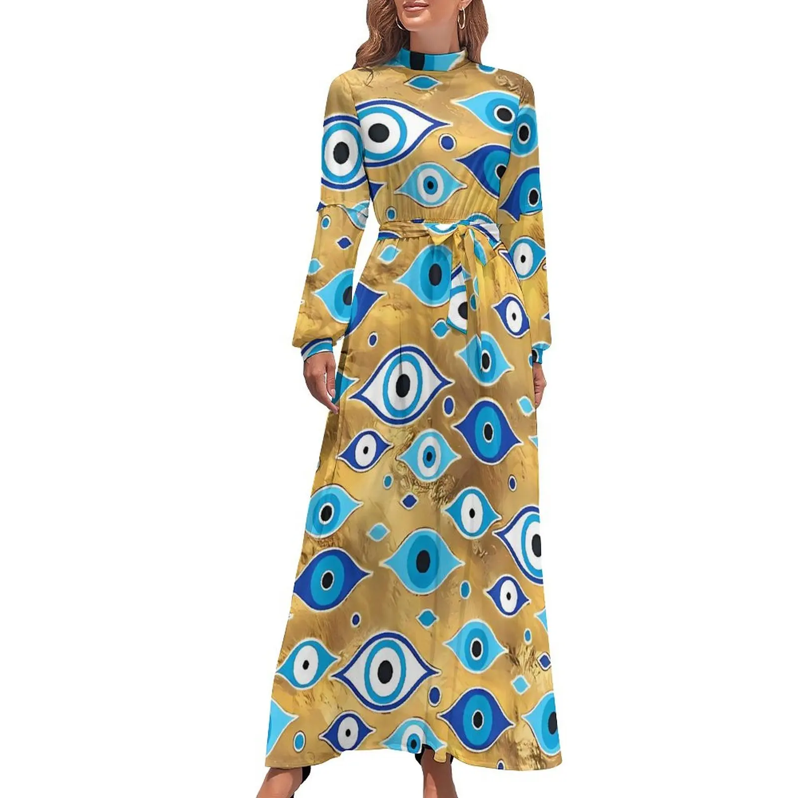 Greek Mati Mataki Dress Matiasma Evil Eye Kawaii Maxi Dress Street Wear Beach Long Dresses High Waist Custom Clothing