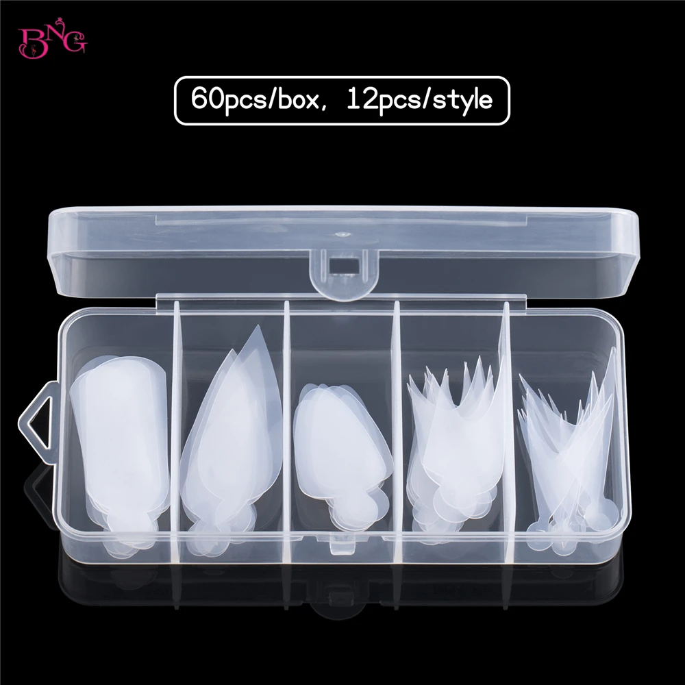 New 60Pcs Soft Silicone Inserts for Dual Forms Nails Reusable French Tip Stickers Formas Nail Molds Silicone Pads Manicure Tools