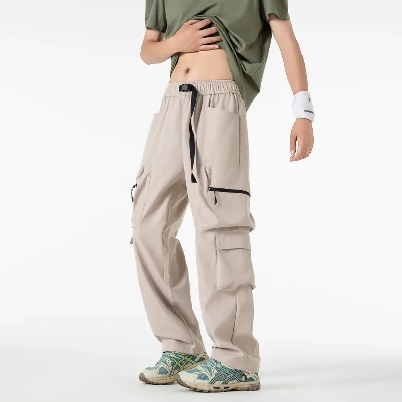 New autumn style American retro high street loose casual straight-leg wide-leg long pants with multiple pockets for men