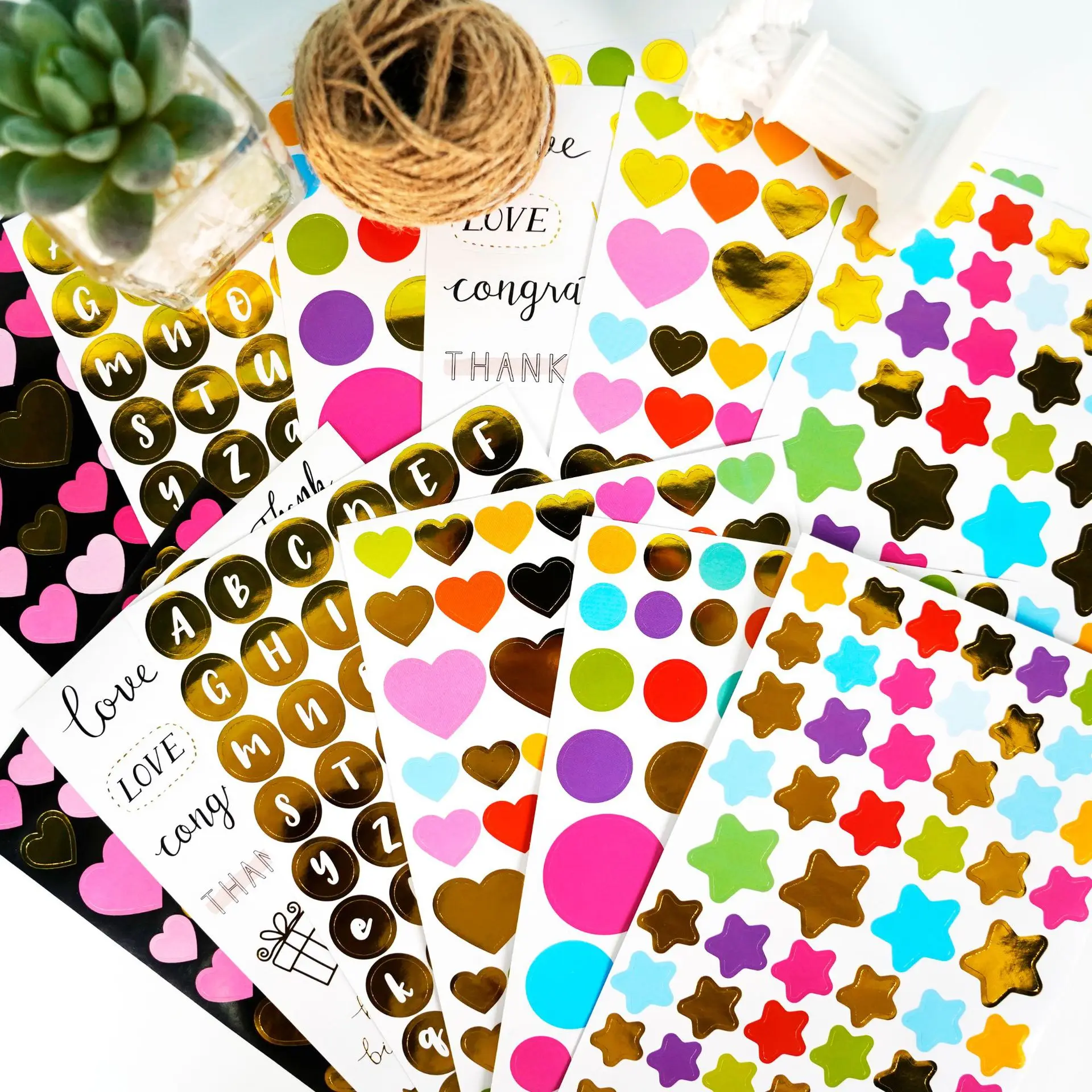 Colorful Gold Foil Star Letter Stickers Heart DIY Craft Accessories for Journal Diary Scrapbook Decoration Instagram Aesthetic