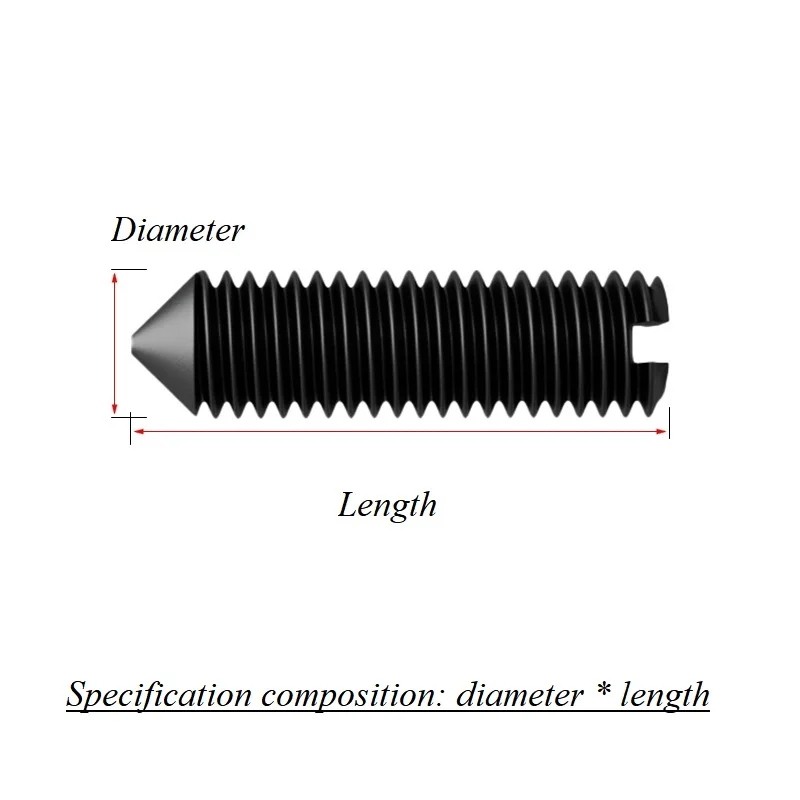 M2 M2.5 M3 M4 M5 M6 M8 Slotted Tip Set Screw Machine Thread Cone Point Grub Screws Carbon Steel Black