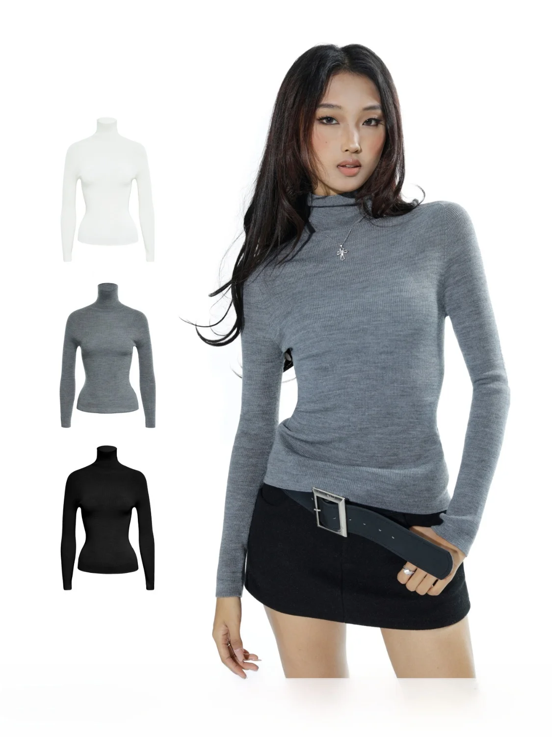 

Audwyn 100% Wool Seamless Integrated High Collar Long Sleeve T-Shirt Women's Elastic Half High Collar Inner Knitwear Street S...