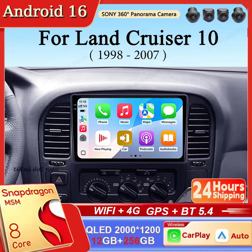 Android 16 For Toyota Land Cruiser 10 J100 100 1998 - 2007 Carplay Auto 2K Screen Car Radio Multimedia Player WIFI+4G Autoradio