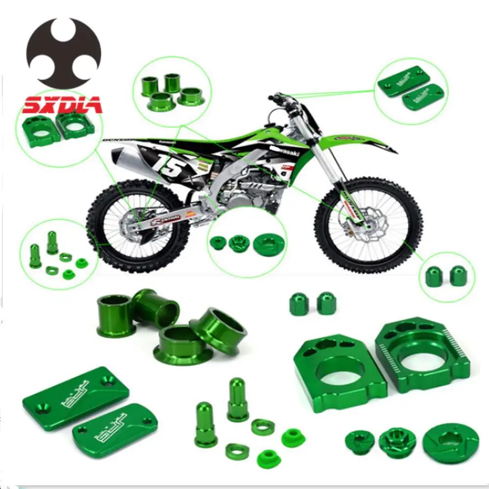 

Axle Block Brake Fluid Reservoir Cover Engine Timing Oli Plugs Kit For KAWASAKI KX250F KX450F Motorcycle Parts Green Aluminum