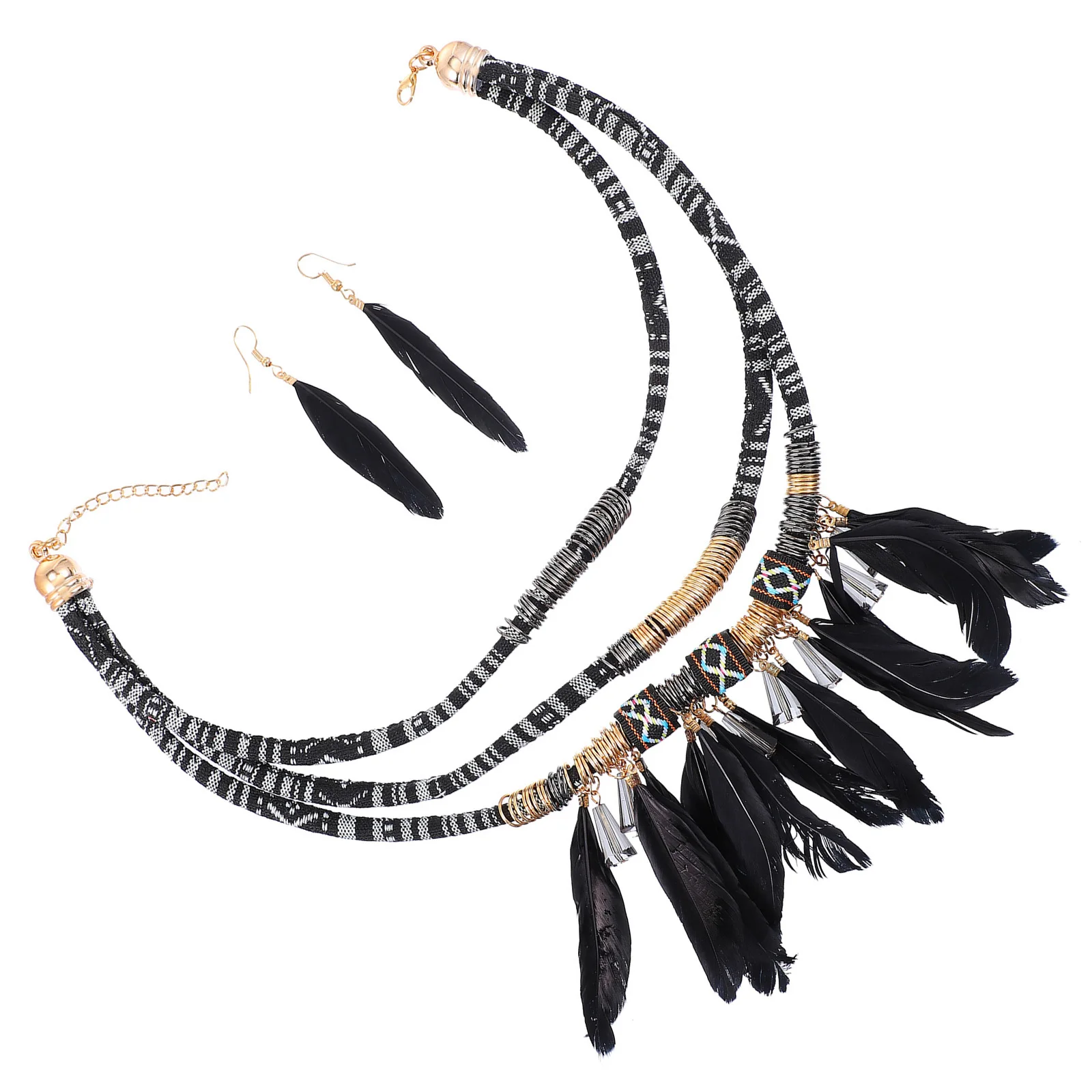 1 Set Tassel Jewelry Set Alloy Necklace Earrings Retro Pendant Delicate Choker For Women Gift Fashion Jewelry